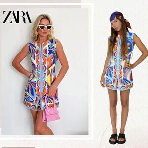 ZARA WOMAN'S SHORT PRINTED DRESS MULTICOLOR BLOGGERS FAV SIZE M NWT